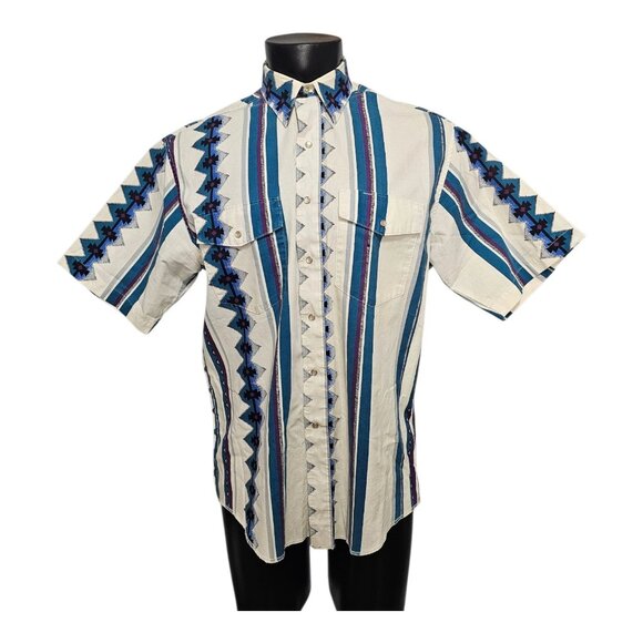 Wrangler Other - Wrangler Western Pearl Snap Cowboy Short Sleeve Shirt Aztec Large 16.5 VTG
